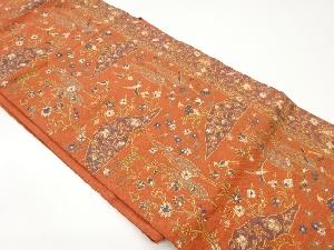 狩人に動物・草花模様織出し名古屋帯